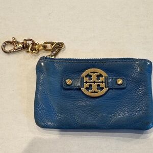 Tory Burch Blue Leather Pouch with Gold Accents